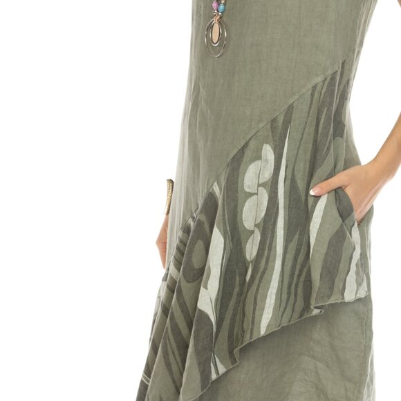 Olive Dress with Pockets and Abstract Design - Picture 8 of 9